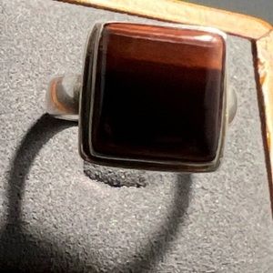 Large Sterling Silver Square Cut Red Tigers Eye Ring Size 9
